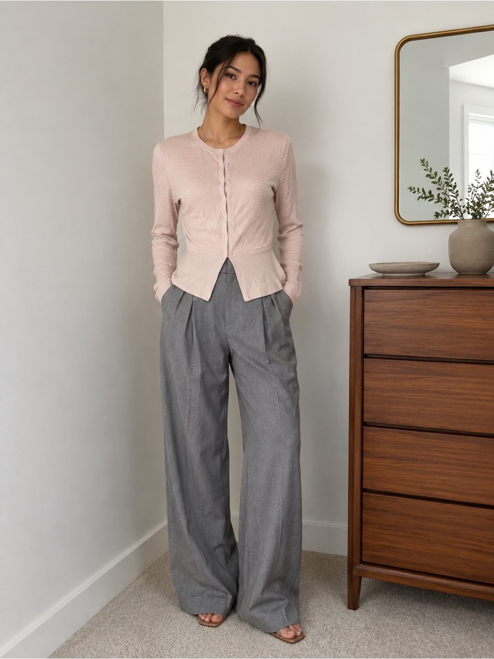Boss Blush Pink Peplum Hem Knit Cardigan